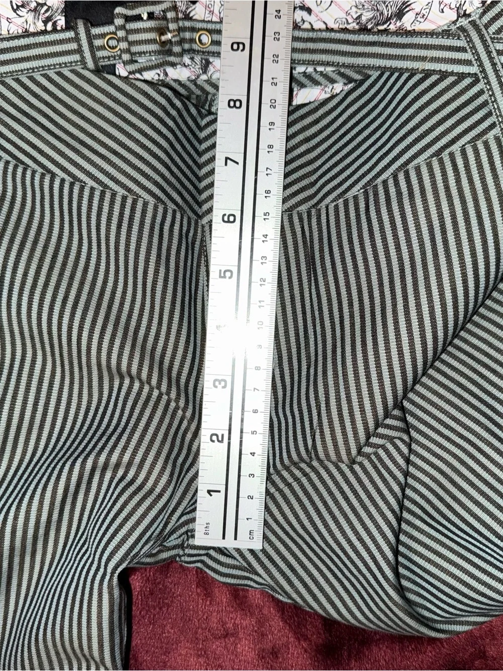 Hurley Green & Brownish Black Pin Stripe Pants Size 7 Low Rise Women's NWT
